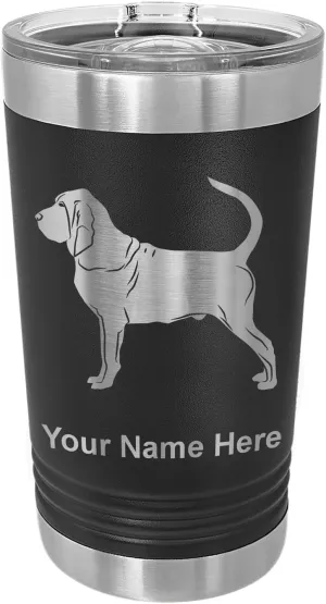 LaserGram 16oz Vacuum Insulated Pint Tumbler, Bloodhound Dog, Personalized Engraving Included (Black)