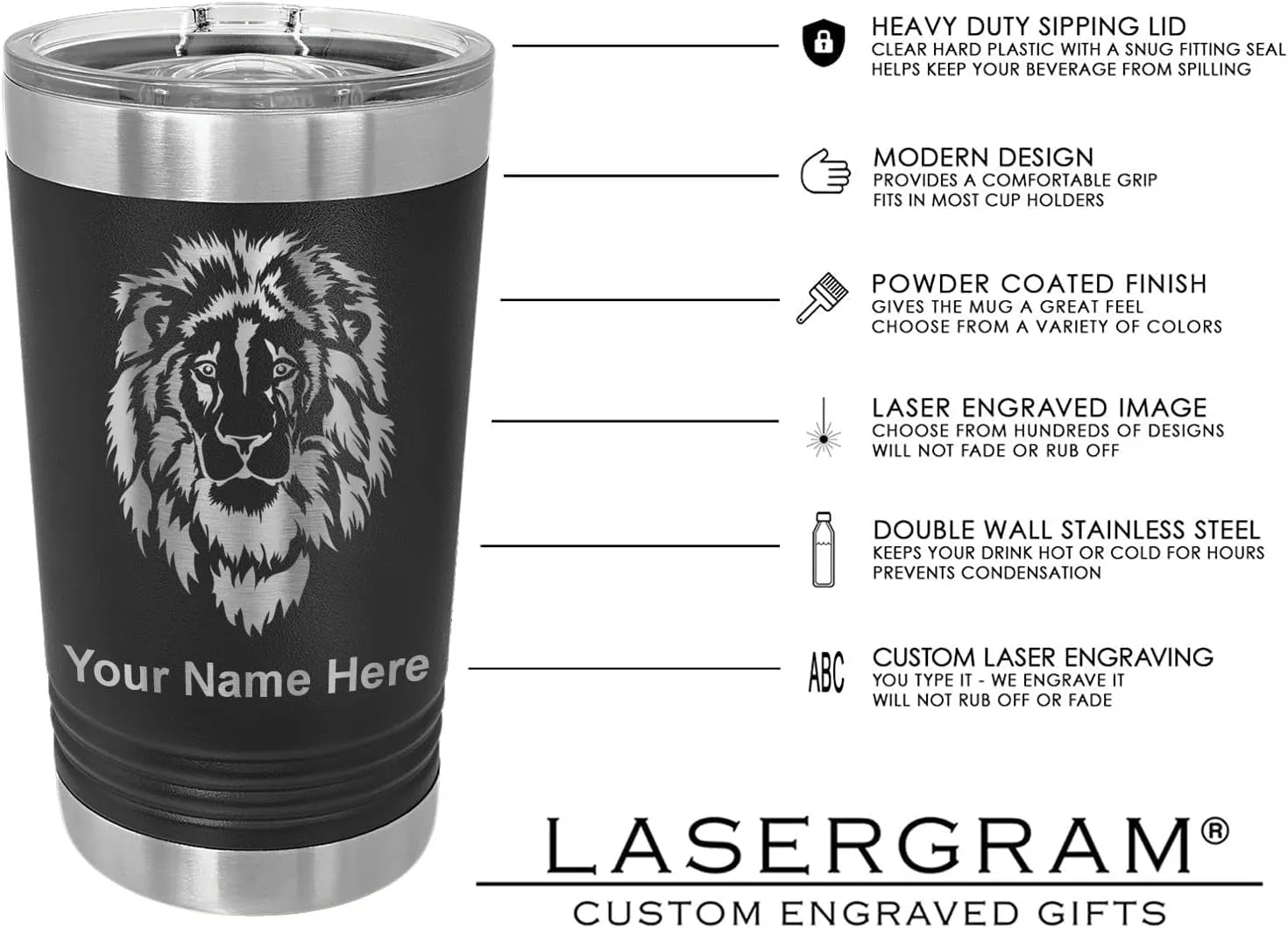 LaserGram 16oz Vacuum Insulated Pint Tumbler, Bloodhound Dog, Personalized Engraving Included (Black)