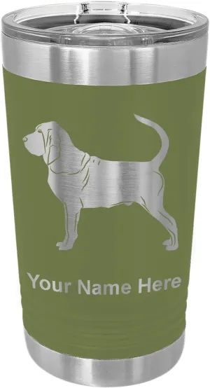 LaserGram 16oz Vacuum Insulated Pint Tumbler, Bloodhound Dog, Personalized Engraving Included (Camo Green)