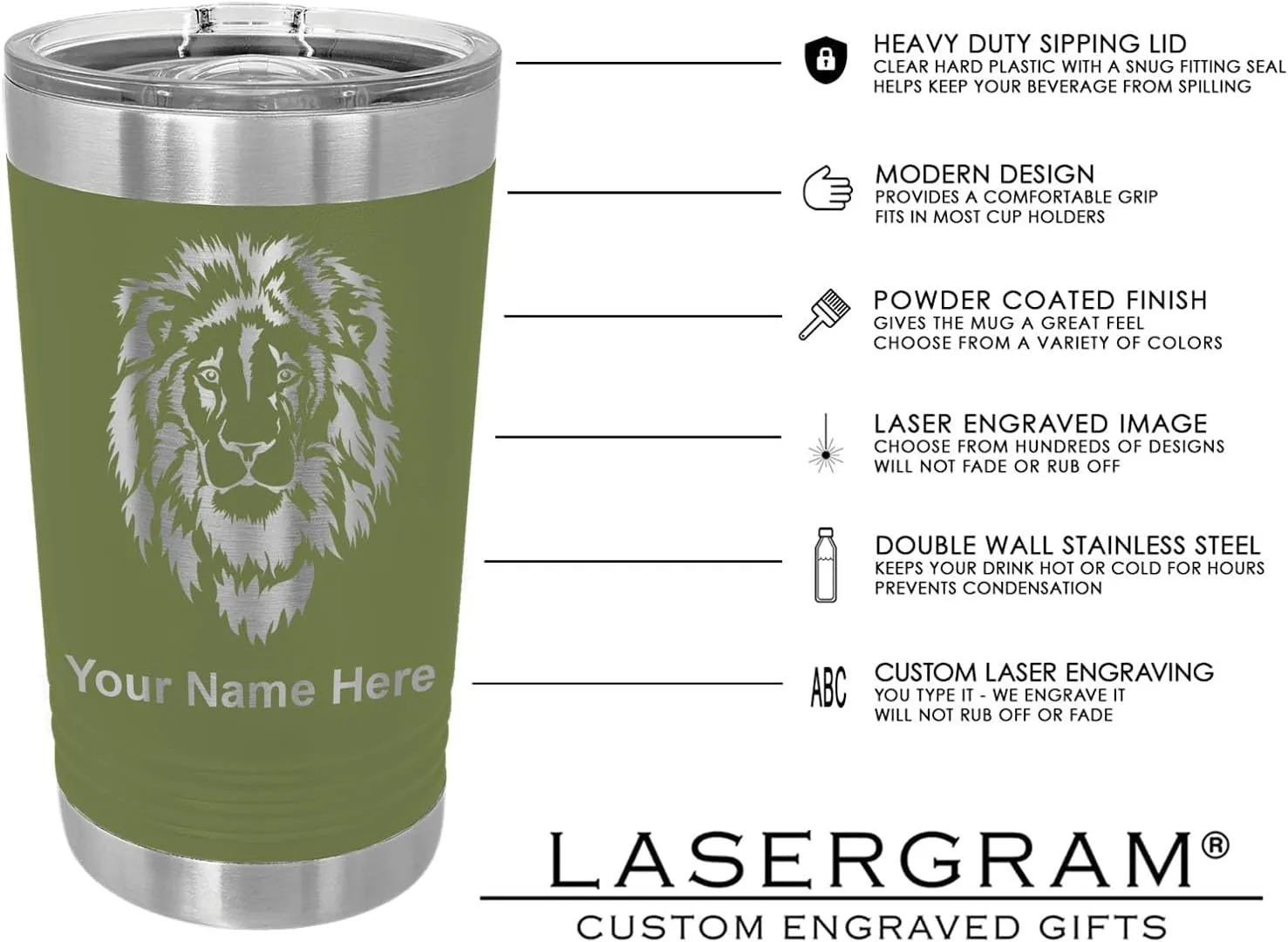LaserGram 16oz Vacuum Insulated Pint Tumbler, Bloodhound Dog, Personalized Engraving Included (Camo Green)