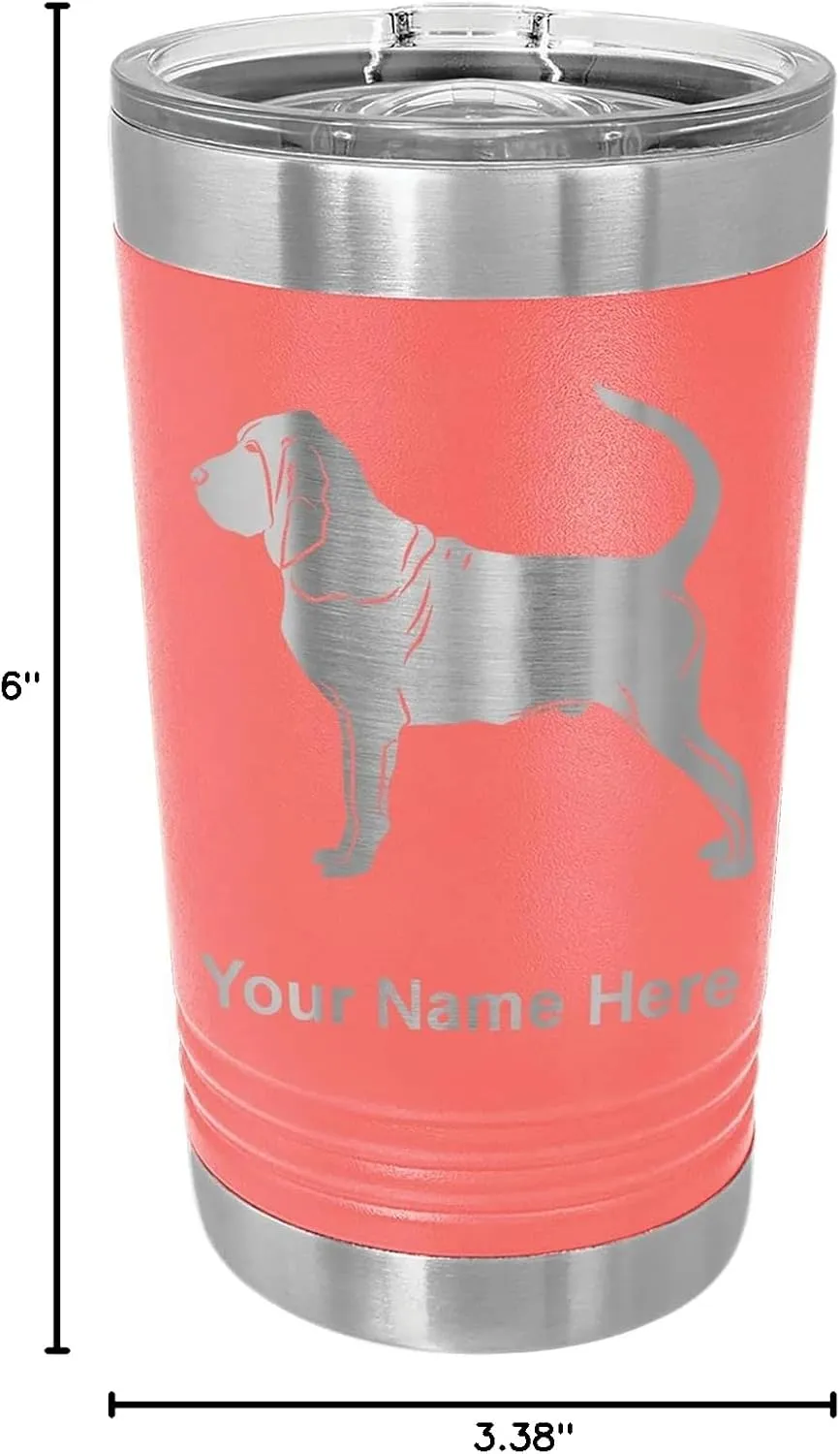 LaserGram 16oz Vacuum Insulated Pint Tumbler, Bloodhound Dog, Personalized Engraving Included (Coral)
