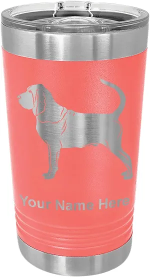 LaserGram 16oz Vacuum Insulated Pint Tumbler, Bloodhound Dog, Personalized Engraving Included (Coral)
