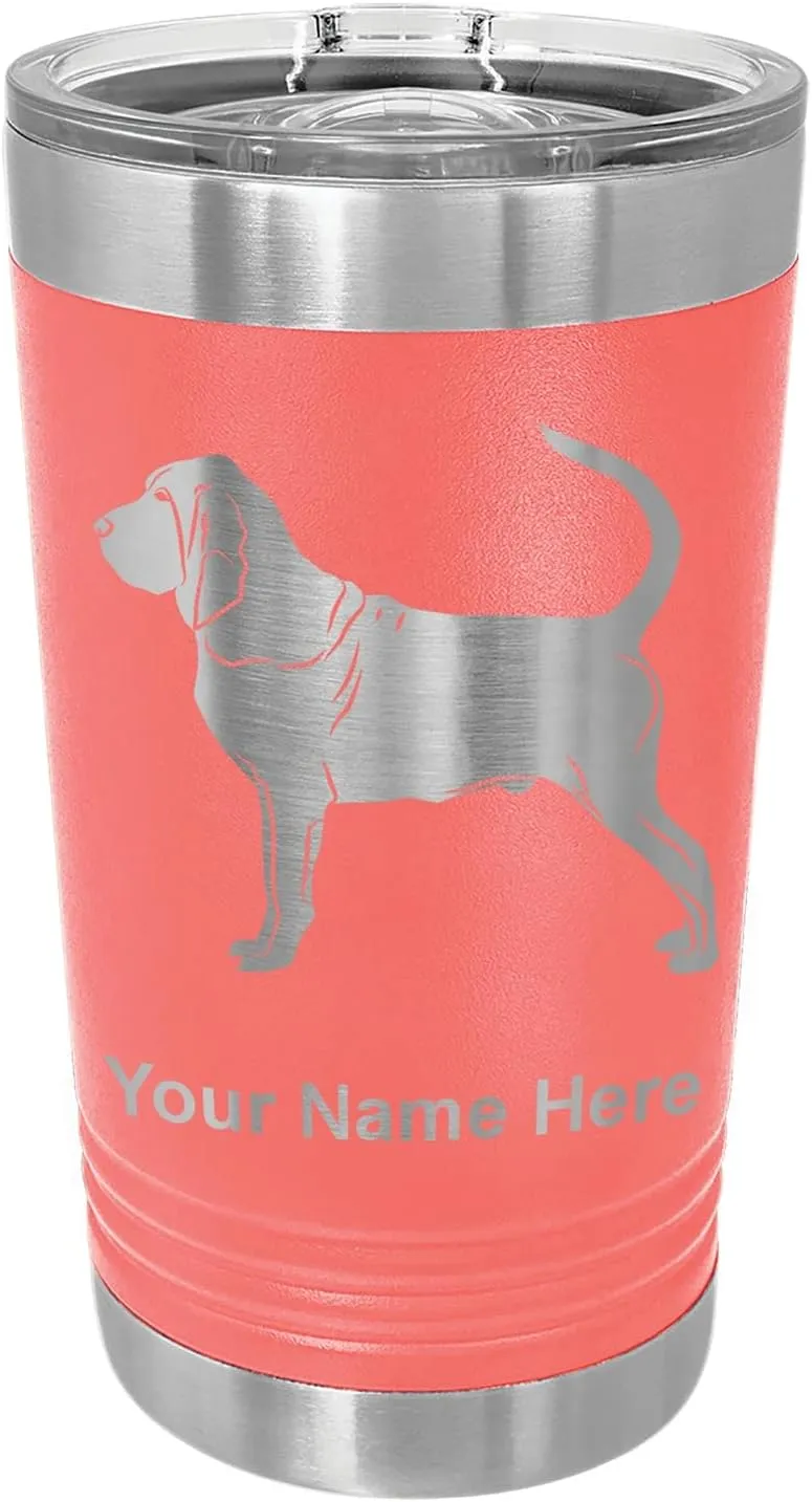 LaserGram 16oz Vacuum Insulated Pint Tumbler, Bloodhound Dog, Personalized Engraving Included (Coral)