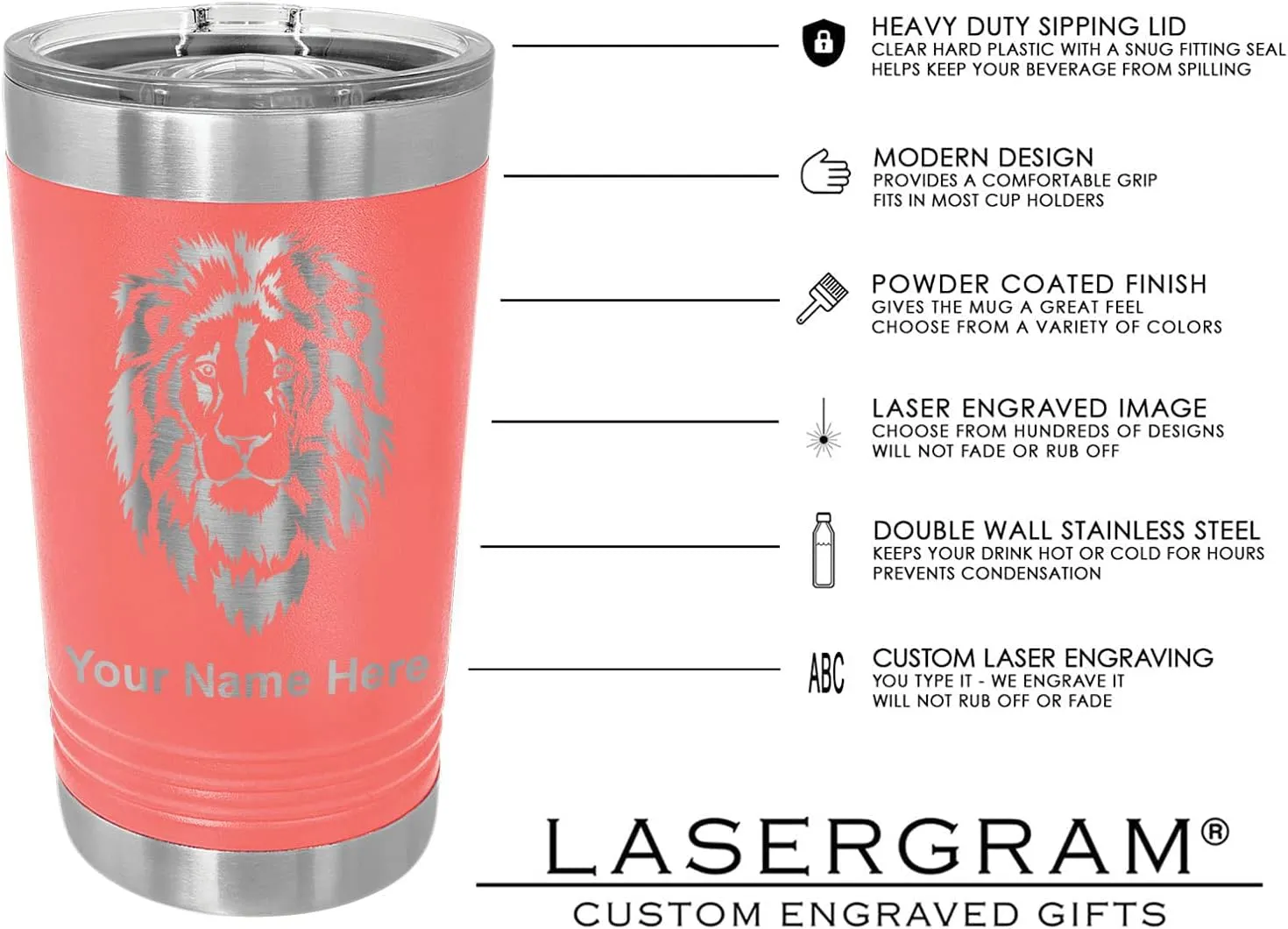 LaserGram 16oz Vacuum Insulated Pint Tumbler, Bloodhound Dog, Personalized Engraving Included (Coral)