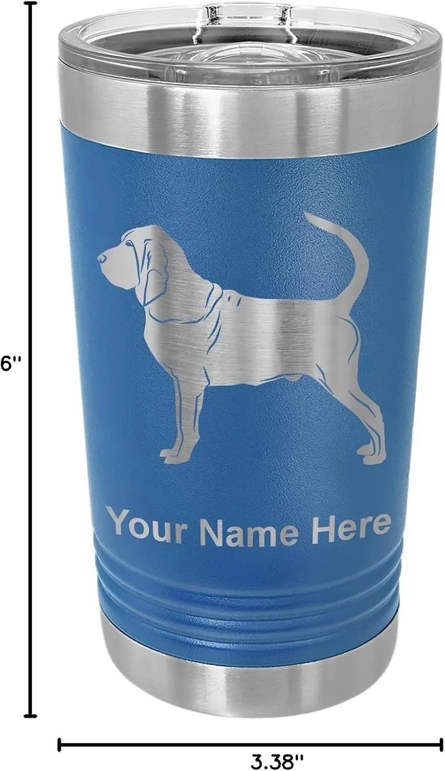 LaserGram 16oz Vacuum Insulated Pint Tumbler, Bloodhound Dog, Personalized Engraving Included (Dark Blue)