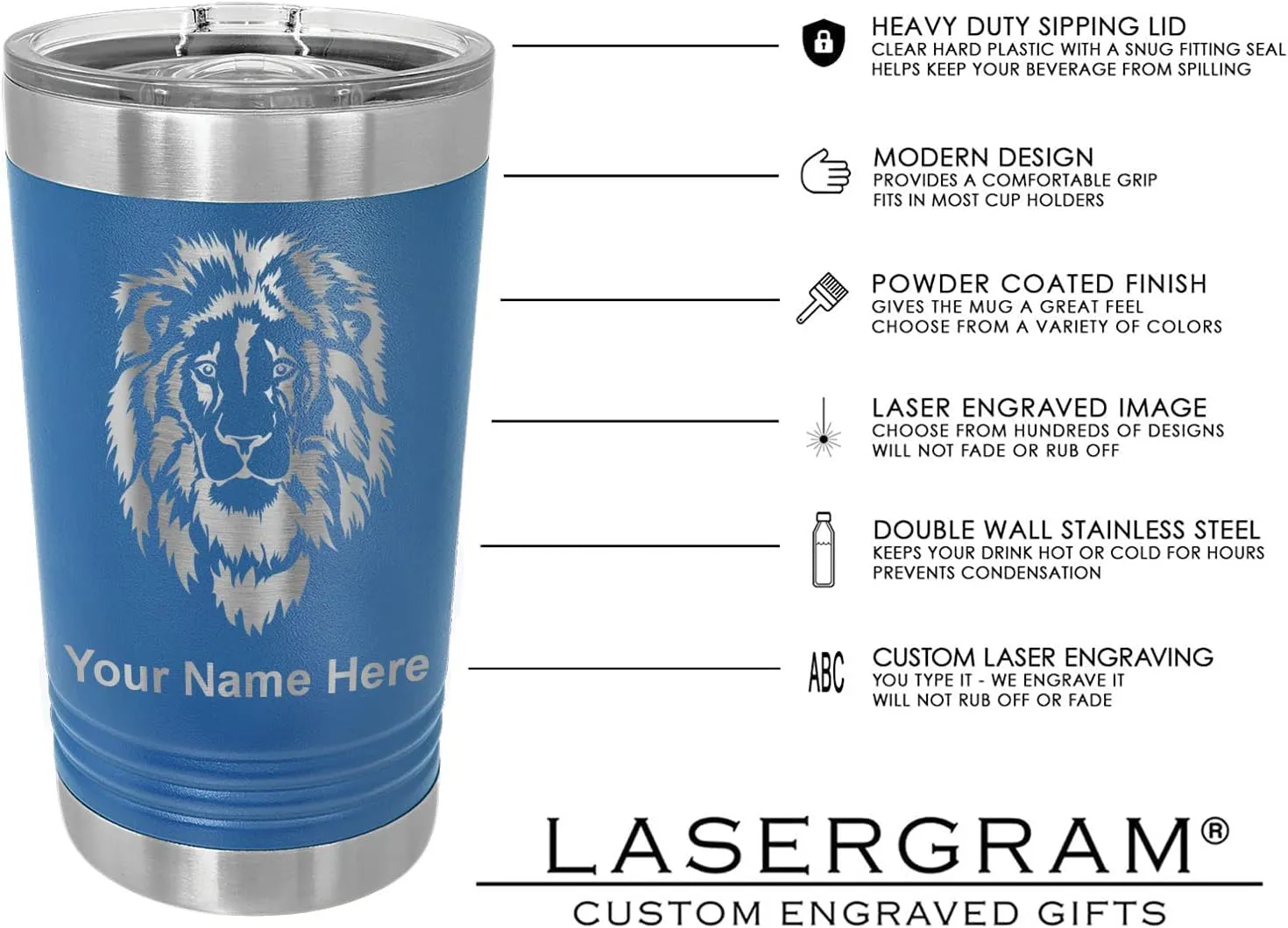 LaserGram 16oz Vacuum Insulated Pint Tumbler, Bloodhound Dog, Personalized Engraving Included (Dark Blue)