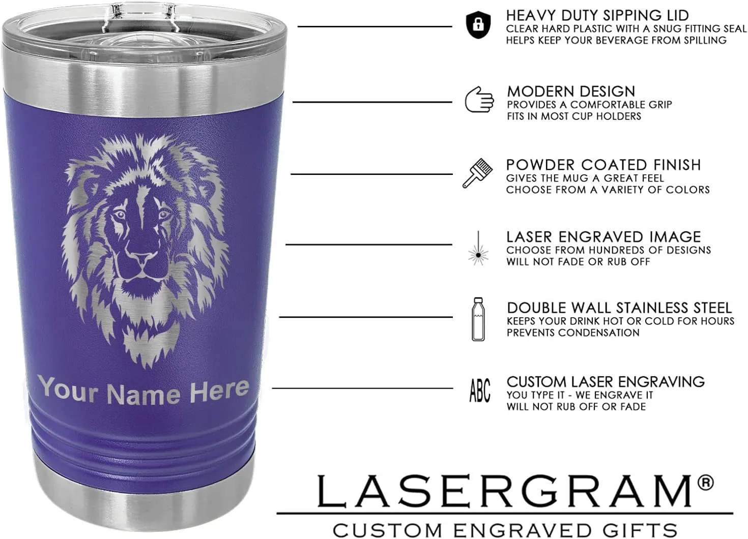 LaserGram 16oz Vacuum Insulated Pint Tumbler, Bloodhound Dog, Personalized Engraving Included (Dark Purple)