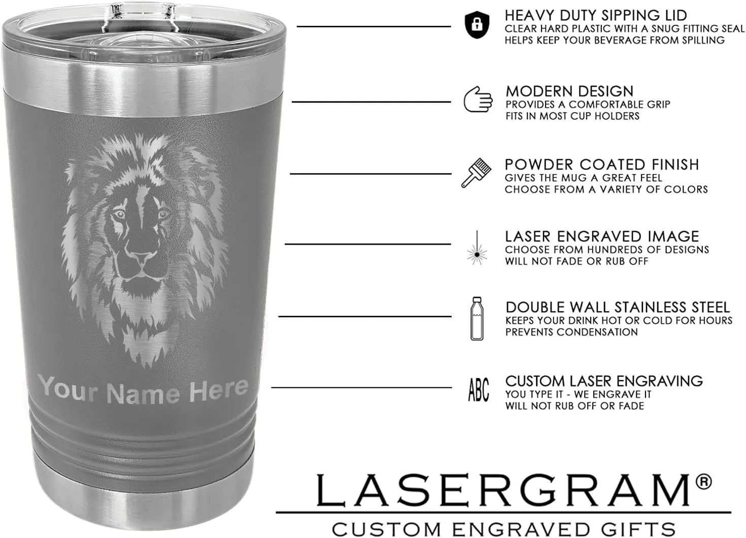 LaserGram 16oz Vacuum Insulated Pint Tumbler, Bloodhound Dog, Personalized Engraving Included (Gray)