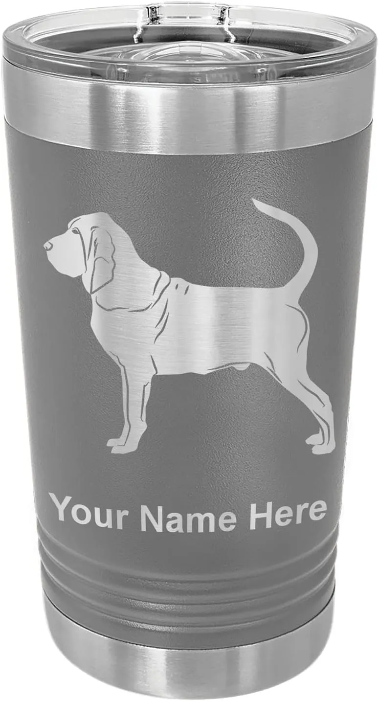LaserGram 16oz Vacuum Insulated Pint Tumbler, Bloodhound Dog, Personalized Engraving Included (Gray)