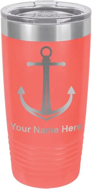 LaserGram 20oz Vacuum Insulated Tumbler Mug, Boat Anchor, Personalized Engraving Included (Coral)