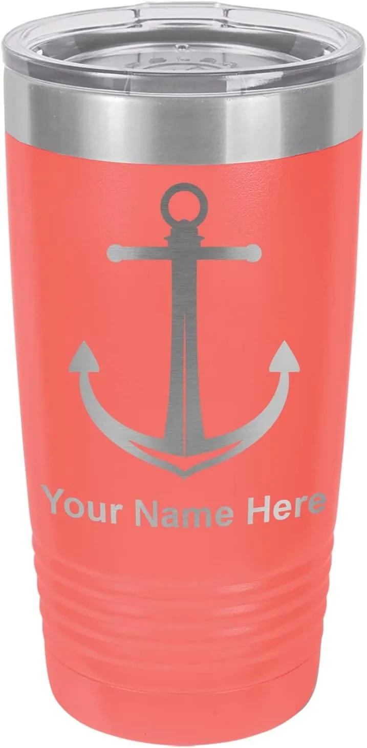 LaserGram 20oz Vacuum Insulated Tumbler Mug, Boat Anchor, Personalized Engraving Included (Coral)
