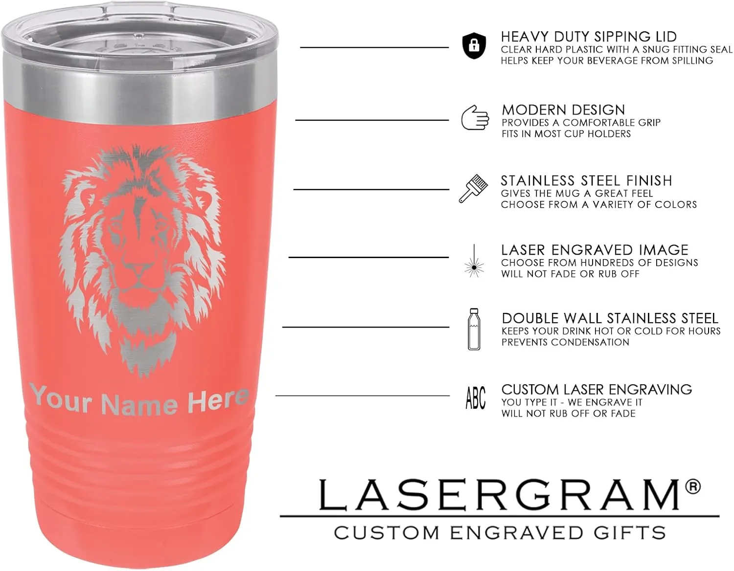 LaserGram 20oz Vacuum Insulated Tumbler Mug, Boat Anchor, Personalized Engraving Included (Coral)
