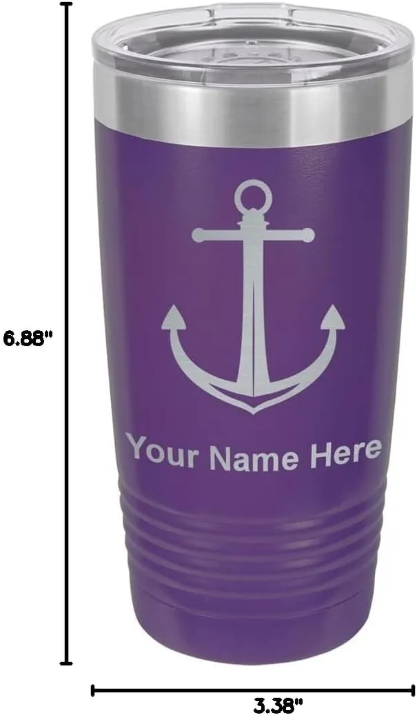 LaserGram 20oz Vacuum Insulated Tumbler Mug, Boat Anchor, Personalized Engraving Included (Dark Purple)