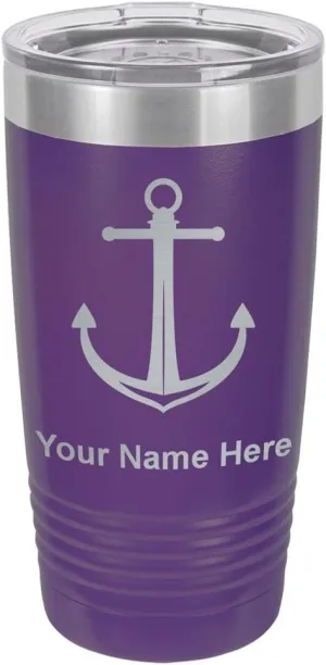 LaserGram 20oz Vacuum Insulated Tumbler Mug, Boat Anchor, Personalized Engraving Included (Dark Purple)