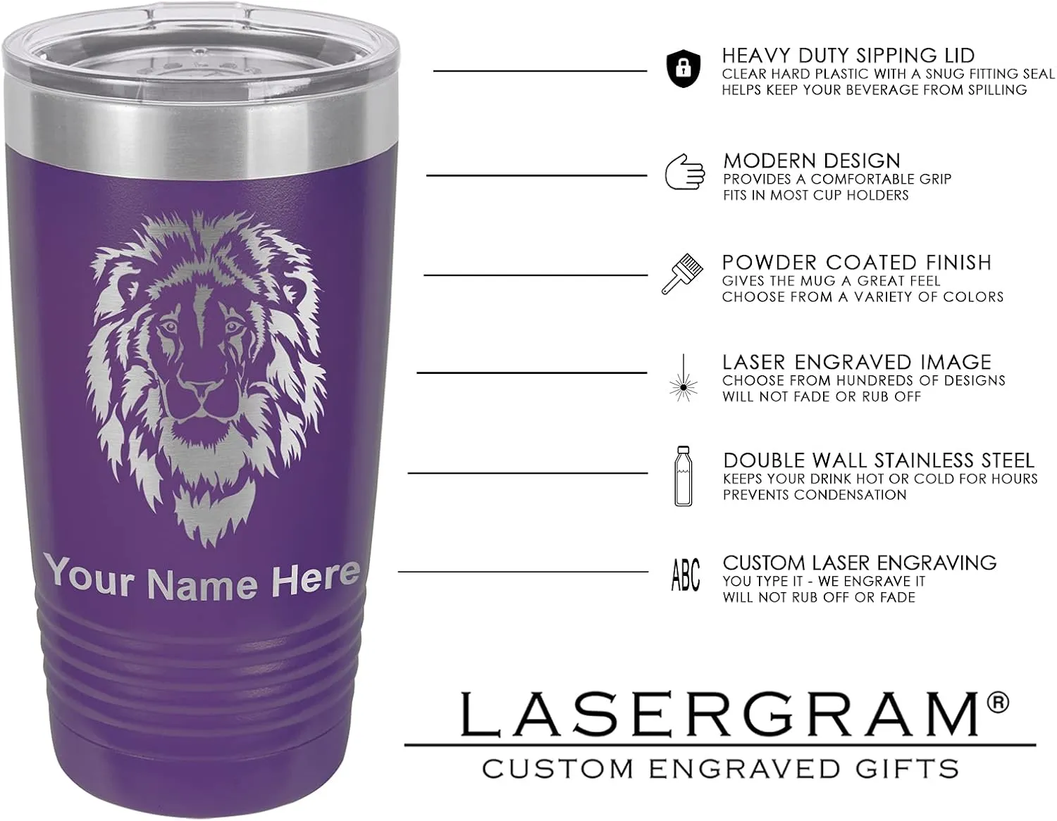 LaserGram 20oz Vacuum Insulated Tumbler Mug, Boat Anchor, Personalized Engraving Included (Dark Purple)