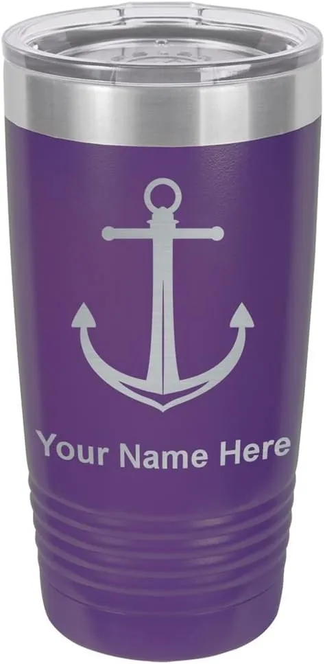 LaserGram 20oz Vacuum Insulated Tumbler Mug, Boat Anchor, Personalized Engraving Included (Dark Purple)