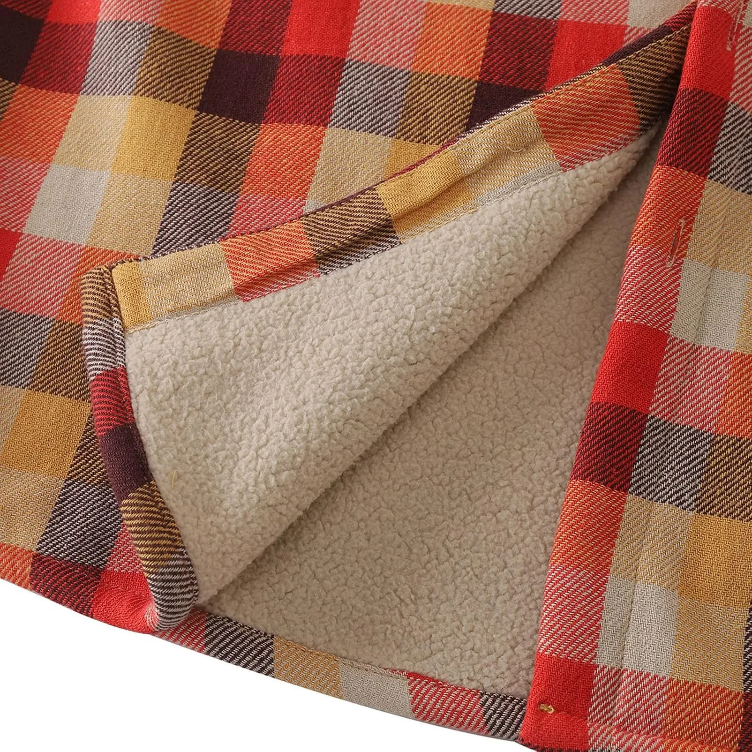 LCMTWX Fleece Plaid Flannel Jacket Pocket Hooded Padded Loose Shirt Top Jacket Coats Shirt Plaid Cotton Hoodies Men Plus