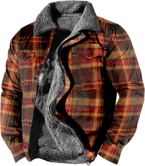 LCMTWX Fleece Plaid Flannel Jacket Pocket Hooded Padded Loose Shirt Top Jacket Coats Shirt Plaid Cotton Hoodies Men Plus
