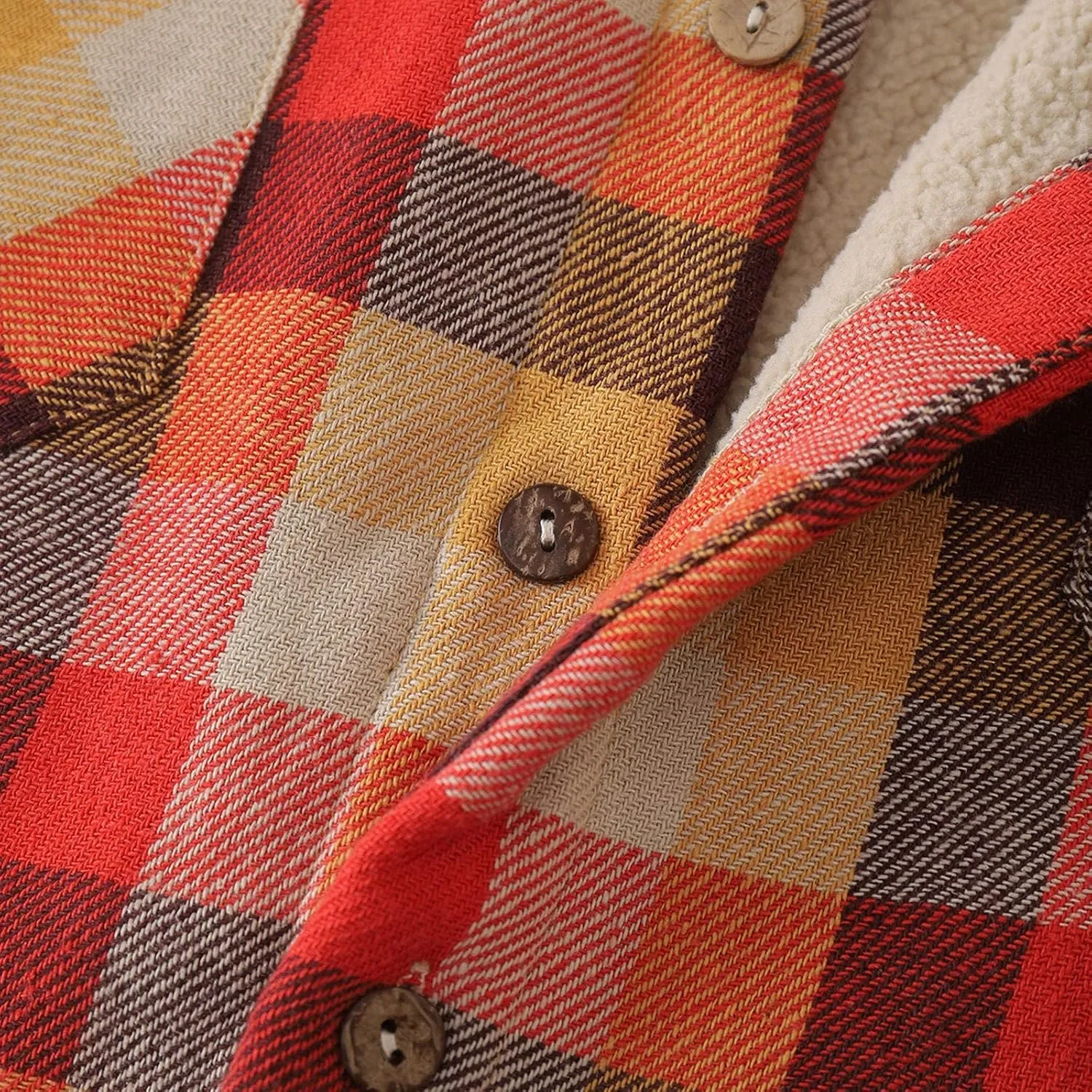 LCMTWX Fleece Plaid Flannel Jacket Pocket Hooded Padded Loose Shirt Top Jacket Coats Shirt Plaid Cotton Hoodies Men Plus