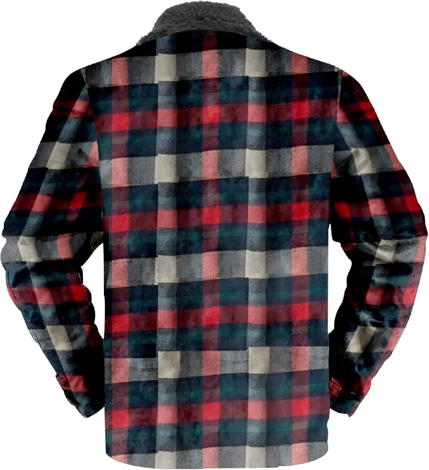 LCMTWX Fleece Plaid Flannel Jacket Pocket Hooded Padded Loose Shirt Top Jacket Coats Shirt Plaid Cotton Hoodies Men Plus