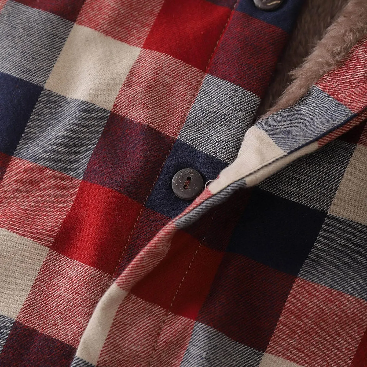 LCMTWX Fleece Plaid Flannel Jacket Pocket Hooded Padded Loose Shirt Top Jacket Coats Shirt Plaid Cotton Hoodies Men Plus