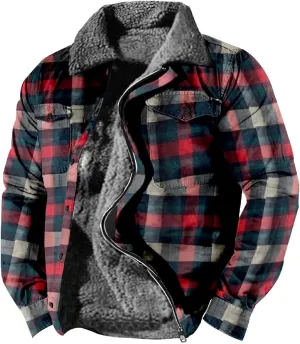 LCMTWX Fleece Plaid Flannel Jacket Pocket Hooded Padded Loose Shirt Top Jacket Coats Shirt Plaid Cotton Hoodies Men Plus