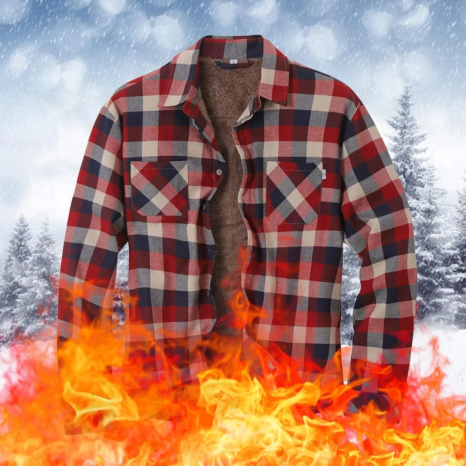 LCMTWX Fleece Plaid Flannel Jacket Pocket Hooded Padded Loose Shirt Top Jacket Coats Shirt Plaid Cotton Hoodies Men Plus