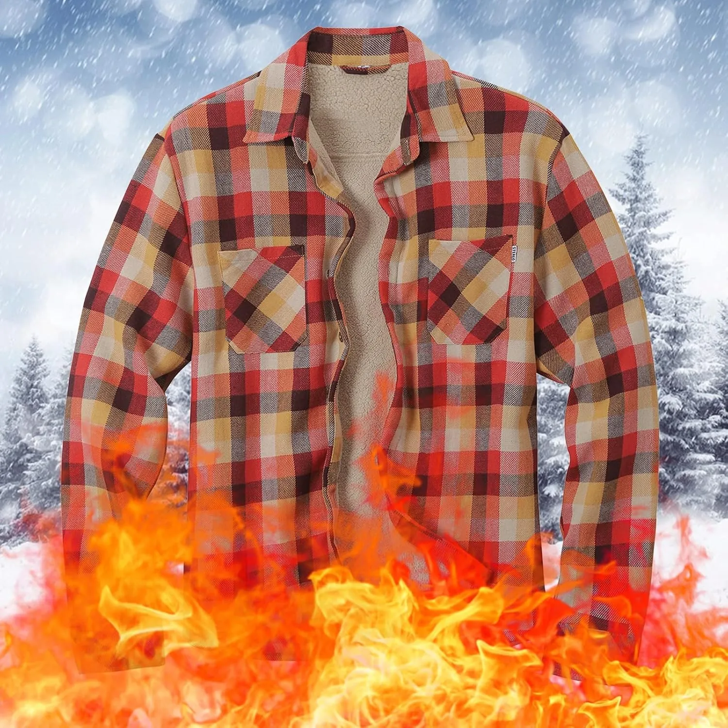 LCMTWX Fleece Plaid Flannel Jacket Pocket Hooded Padded Loose Shirt Top Jacket Coats Shirt Plaid Cotton Hoodies Men Plus