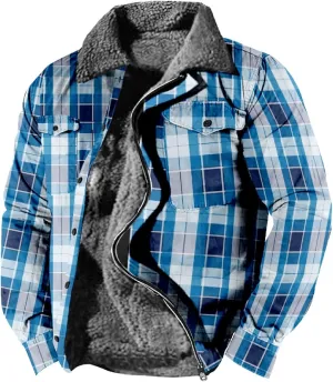 LCMTWX Fleece Plaid Flannel Jacket Pocket Hooded Padded Loose Shirt Top Jacket Coats Shirt Plaid Cotton Hoodies Men Plus