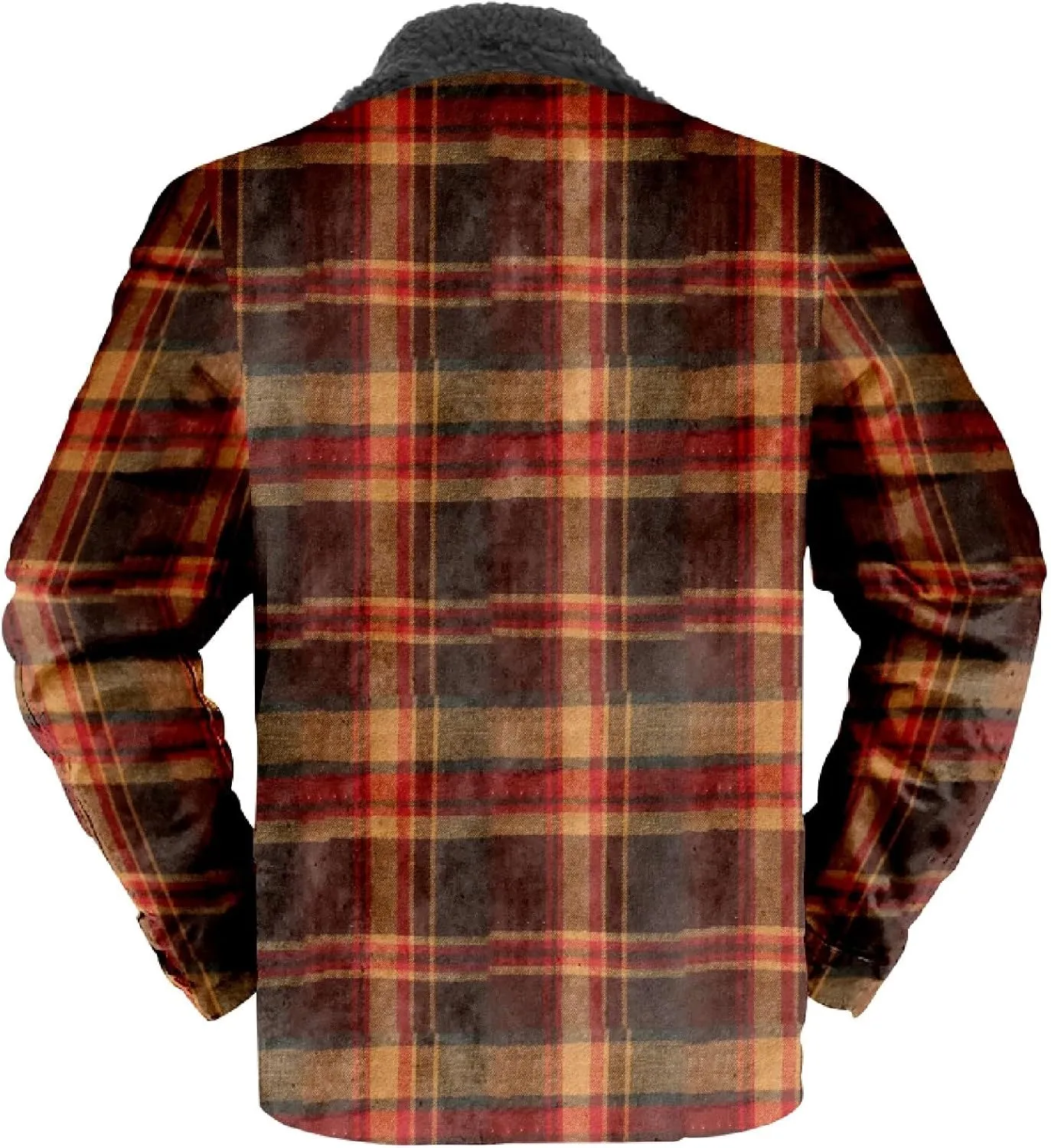 LCMTWX Fleece Plaid Flannel Jacket Pocket Hooded Padded Loose Shirt Top Jacket Coats Shirt Plaid Cotton Hoodies Men Plus