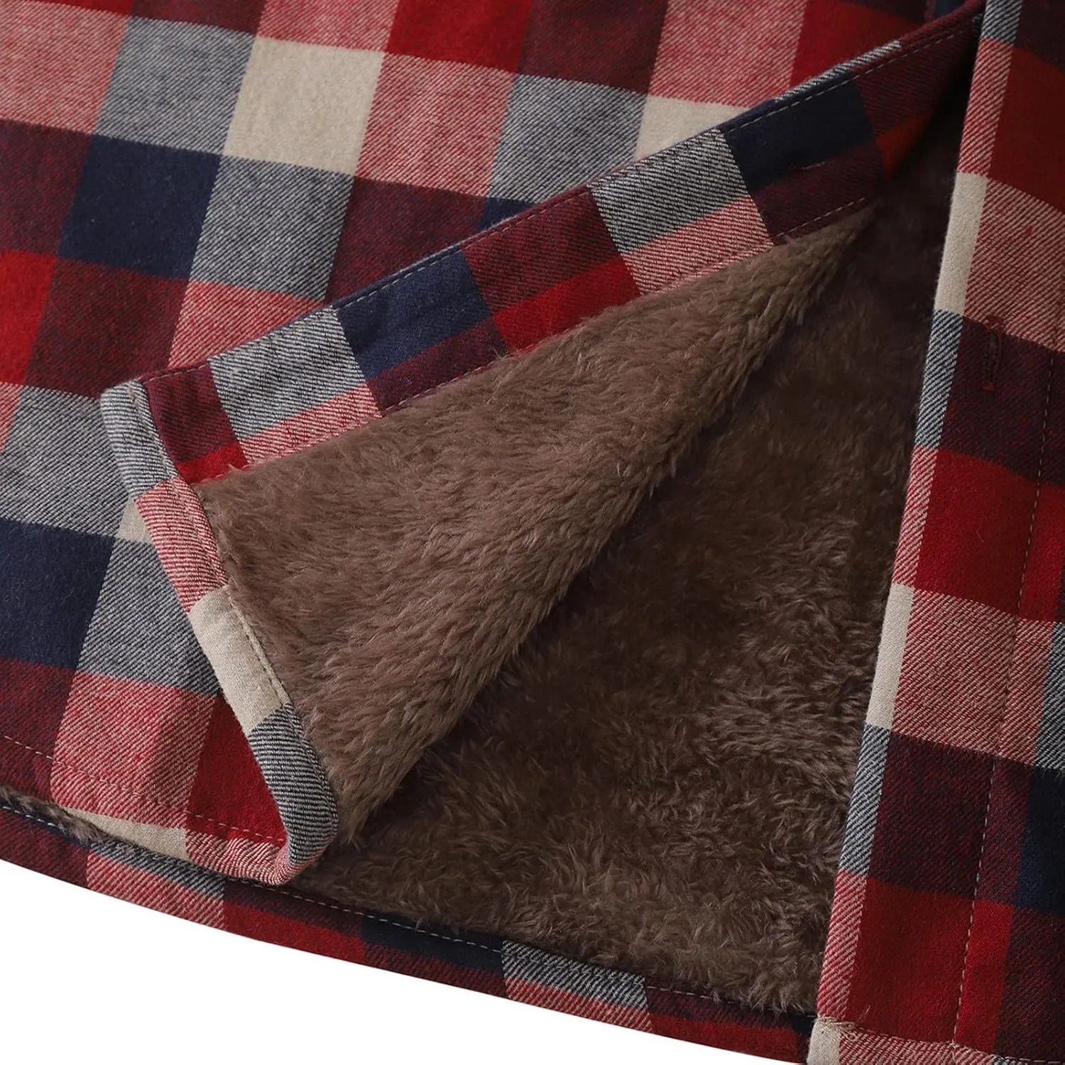 LCMTWX Fleece Plaid Flannel Jacket Pocket Hooded Padded Loose Shirt Top Jacket Coats Shirt Plaid Cotton Hoodies Men Plus