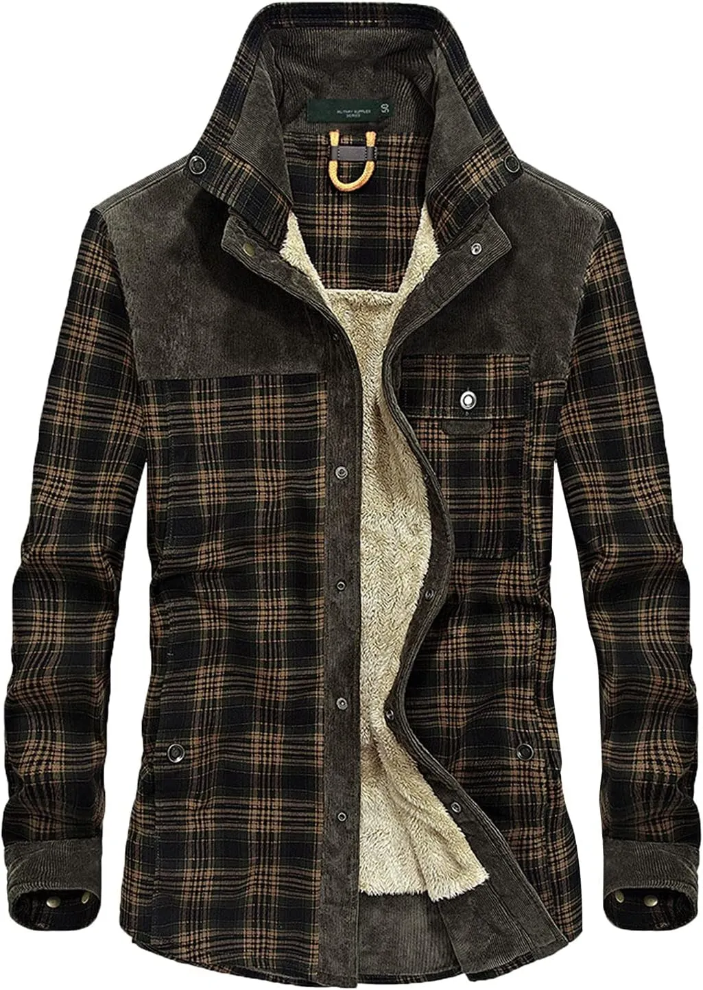 LCMTWX Men's Fleece Lined Flannel Shirt Jacket Button Down Pocket Long Sleeve Shirt Patchwork Jacket Casual Long Sleeve