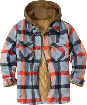 LCMTWX Men's Fleece Lined Flannel Shirt Jacket Hooded Zipper Pocket Long Sleeve Shirt Patchwork Jacket Loose Thickened