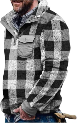 LCMTWX Men's Fleece Lined Flannel Shirt Jacket Sweatshirt Jacket Button Collar Warm Sweater Coat Shirt Plaid Cotton