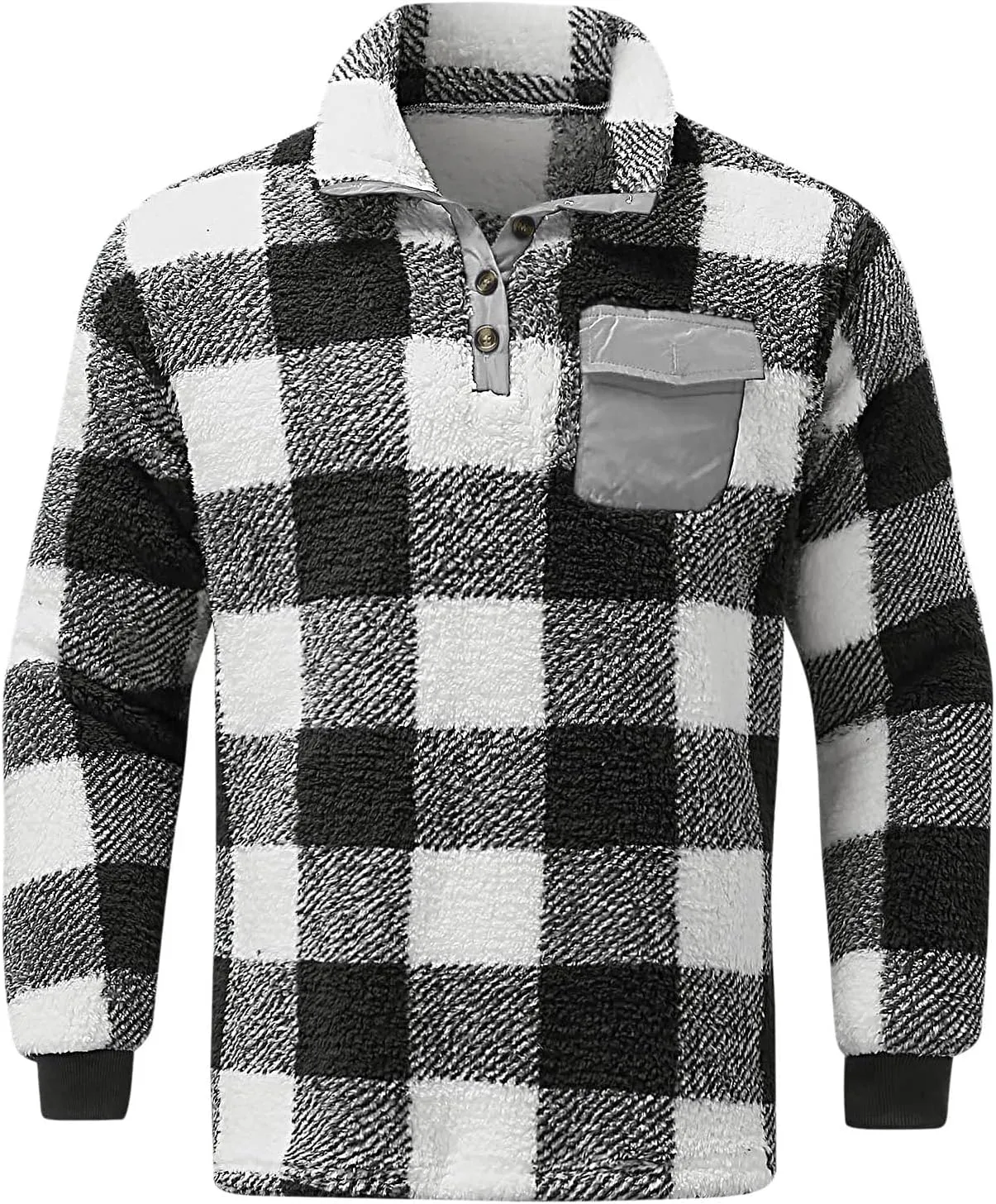 LCMTWX Men's Fleece Lined Flannel Shirt Jacket Sweatshirt Jacket Button Collar Warm Sweater Coat Shirt Plaid Cotton