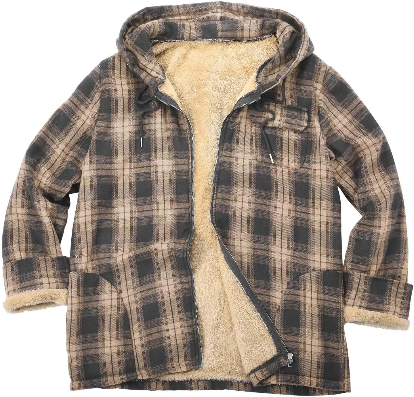 LCMTWX Men's Fleece Lined Flannel Shirt Jacket Sweatshirt Jacket Button Collar Warm Sweater Coat Shirt Plaid Cotton