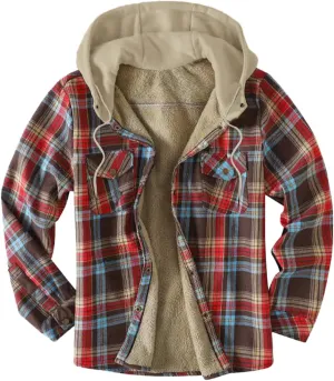 LCMTWX Men's Hooded Shirt Jacket Plaid Pocket Hooded Loose Coat Plus Velvet Shirt Top Casual Long Sleeve Lined Hooded Plaid