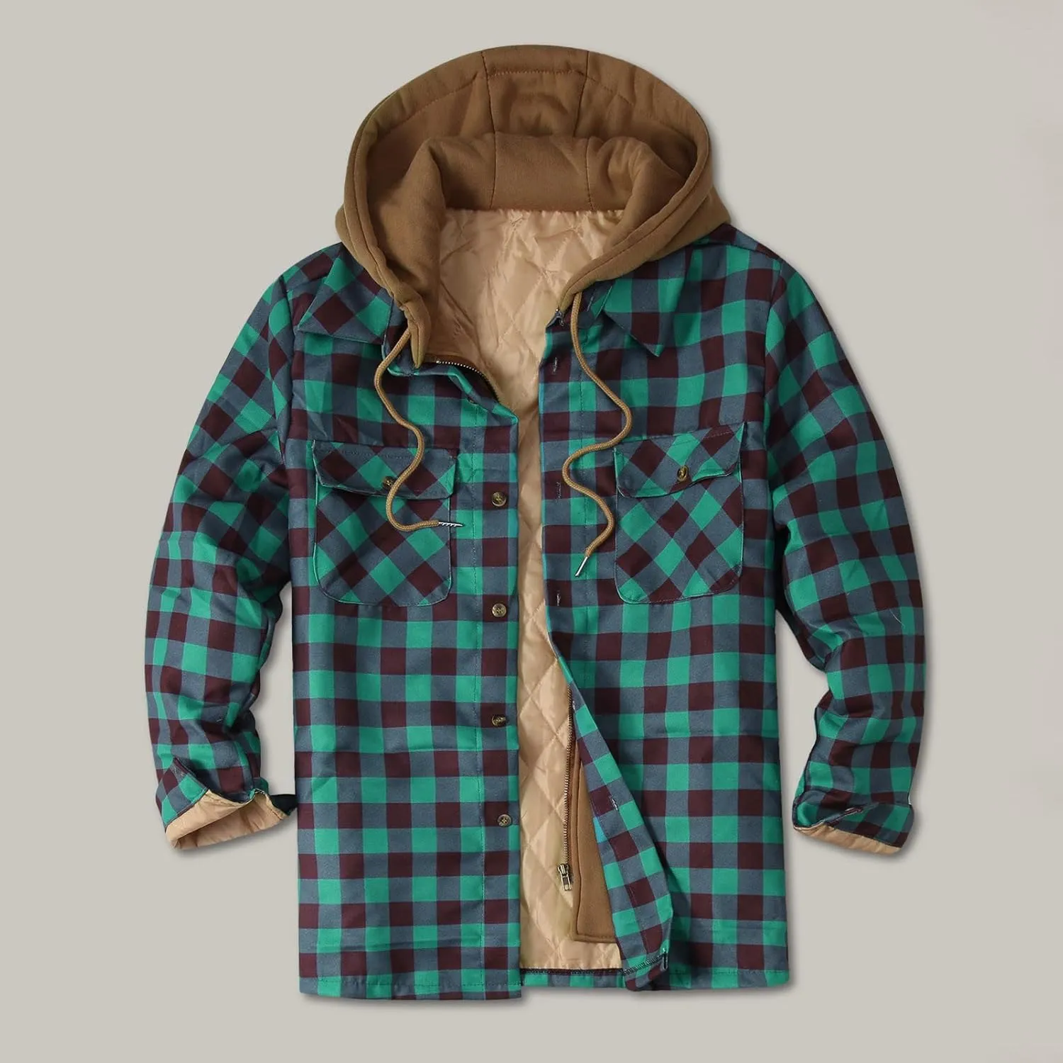 LCMTWX Mens Plaid Flannel Jacket Plaid Print Hooded Zipper Pocket Long Sleeve Shirt Long Sleeve Button Up Fleece Plaid