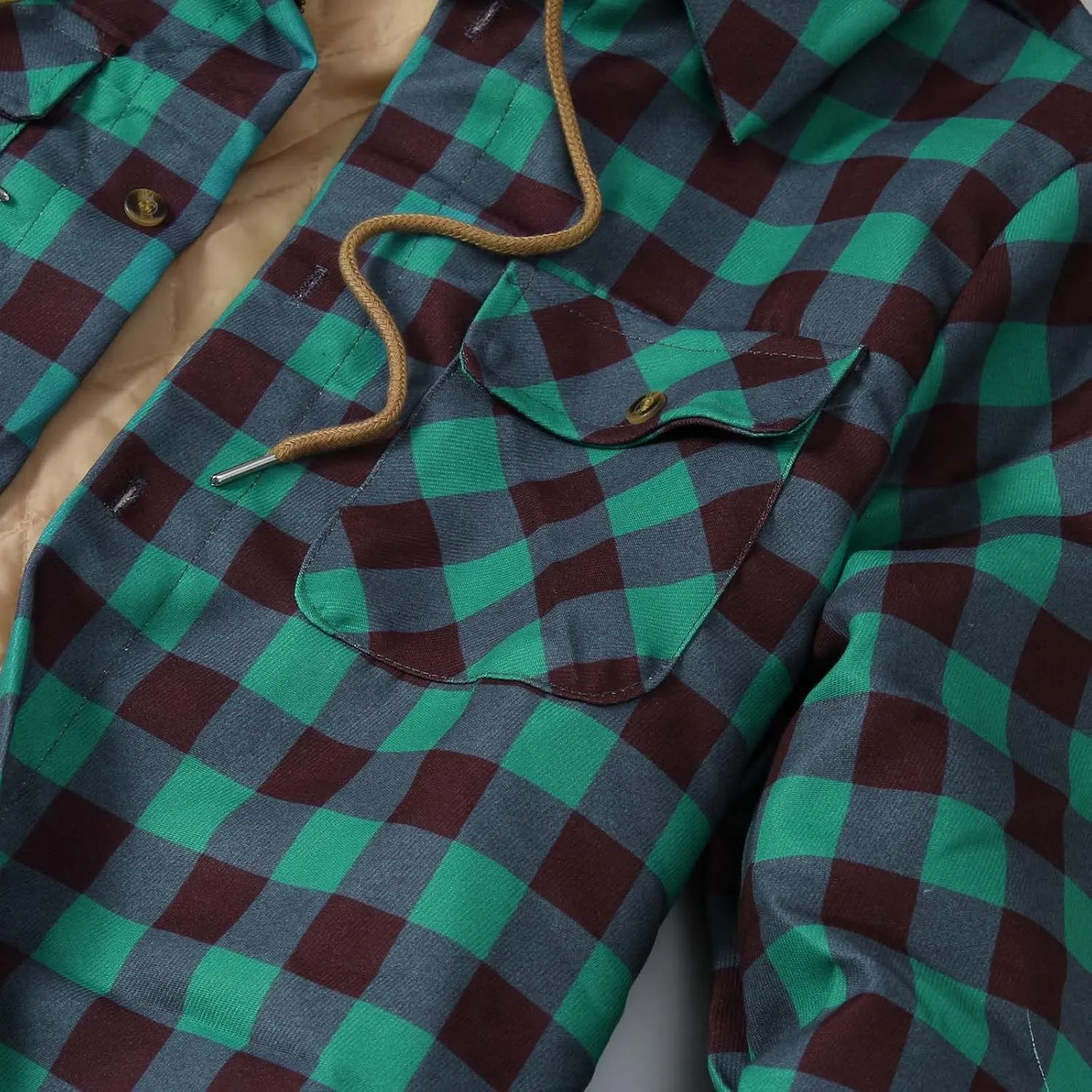 LCMTWX Mens Plaid Flannel Jacket Plaid Print Hooded Zipper Pocket Long Sleeve Shirt Long Sleeve Button Up Fleece Plaid