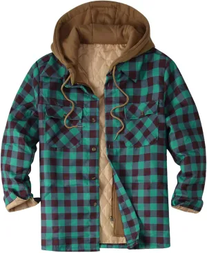 LCMTWX Mens Plaid Flannel Jacket Plaid Print Hooded Zipper Pocket Long Sleeve Shirt Long Sleeve Button Up Fleece Plaid