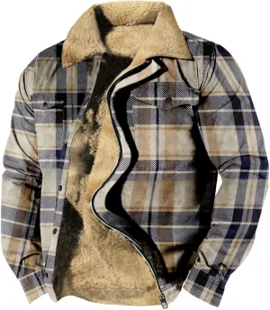 LCMTWX Mens Plaid Flannel Jacket Plaid Print Hooded Zipper Pocket Long Sleeve Shirt Patchwork Jacket Loose Thickened Casual