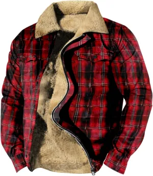 LCMTWX Mens Plaid Flannel Jacket Plaid Print Hooded Zipper Pocket Long Sleeve Shirt Patchwork Jacket Loose Thickened Casual