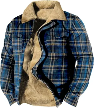 LCMTWX Mens Plaid Flannel Jacket Pocket Hooded Padded Loose Shirt Top Jacket Coats Casual Long Sleeve Coat with
