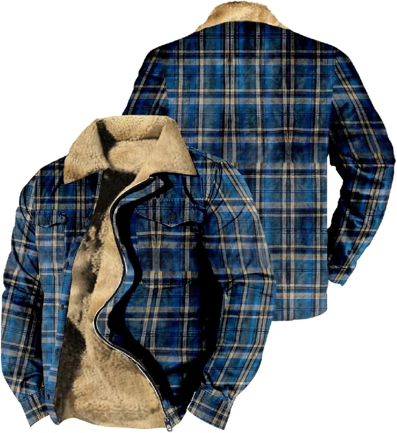 LCMTWX Mens Plaid Flannel Jacket Pocket Hooded Padded Loose Shirt Top Jacket Coats Casual Long Sleeve Coat with