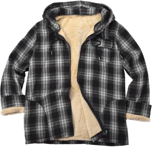 LCMTWX Mens Plaid Flannel Jacket Pullover Sweatshirt Jacket Button Collar Warm Sweater Coat with Hood for Men Sherpa Button