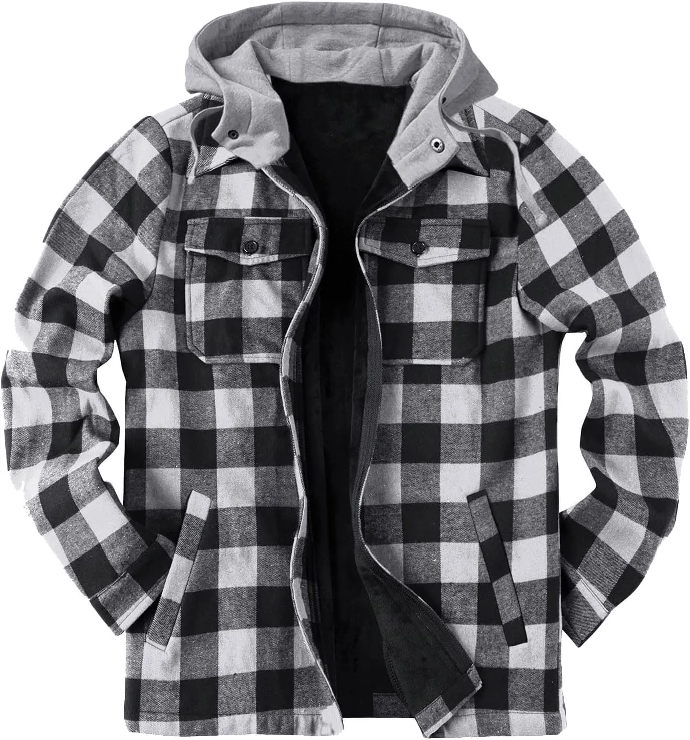 LCMTWX Mens Plaid Jacket And Autumn Retro Print Hooded Zipper Pocket Long Sleeve Shirt Patchwork Jacket Casual Long Sherpa