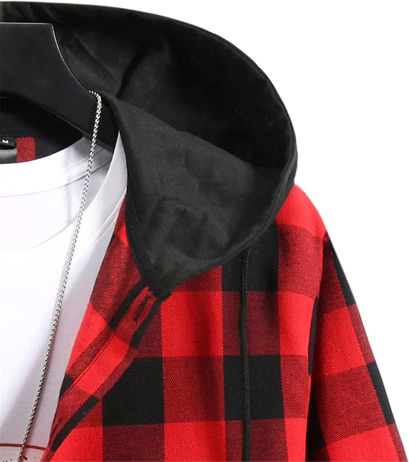 LCMTWX Mens Plaid Jacket Casual Plaid Print Hooded Zipper Pocket Long Sleeve Shirt Patchwork Jacket Loose Thickened ​Coat