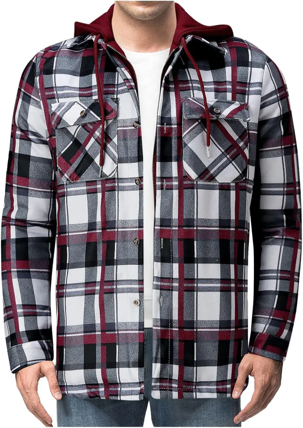 LCMTWX Mens Plaid Jacket Casual Plaid Print Lapel Button Down Pocket Long Sleeve Shirt Patchwork Jacket Thickened ​Coat