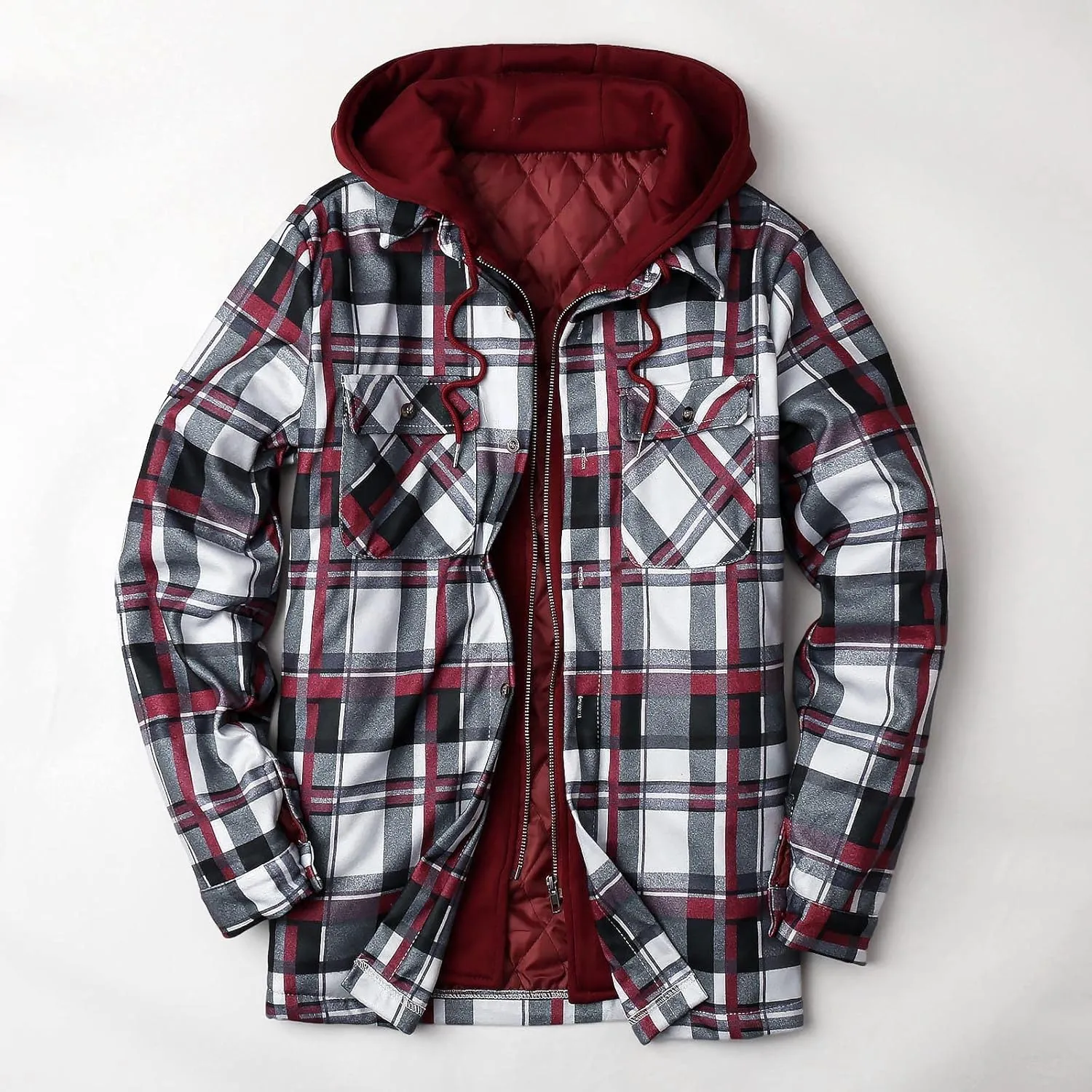 LCMTWX Mens Plaid Jacket Casual Plaid Print Lapel Button Down Pocket Long Sleeve Shirt Patchwork Jacket Thickened ​Coat