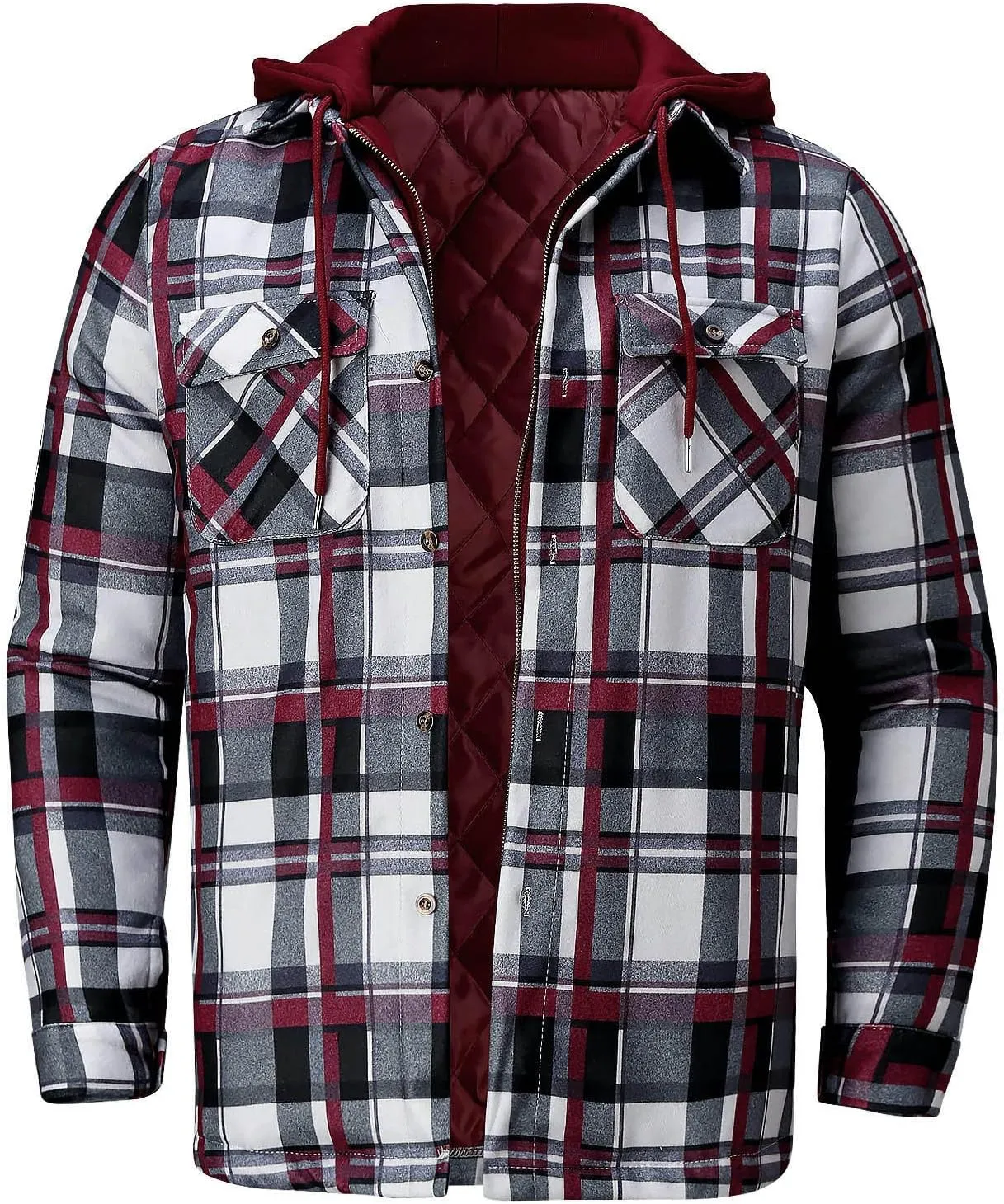 LCMTWX Mens Plaid Jacket Casual Plaid Print Lapel Button Down Pocket Long Sleeve Shirt Patchwork Jacket Thickened ​Coat